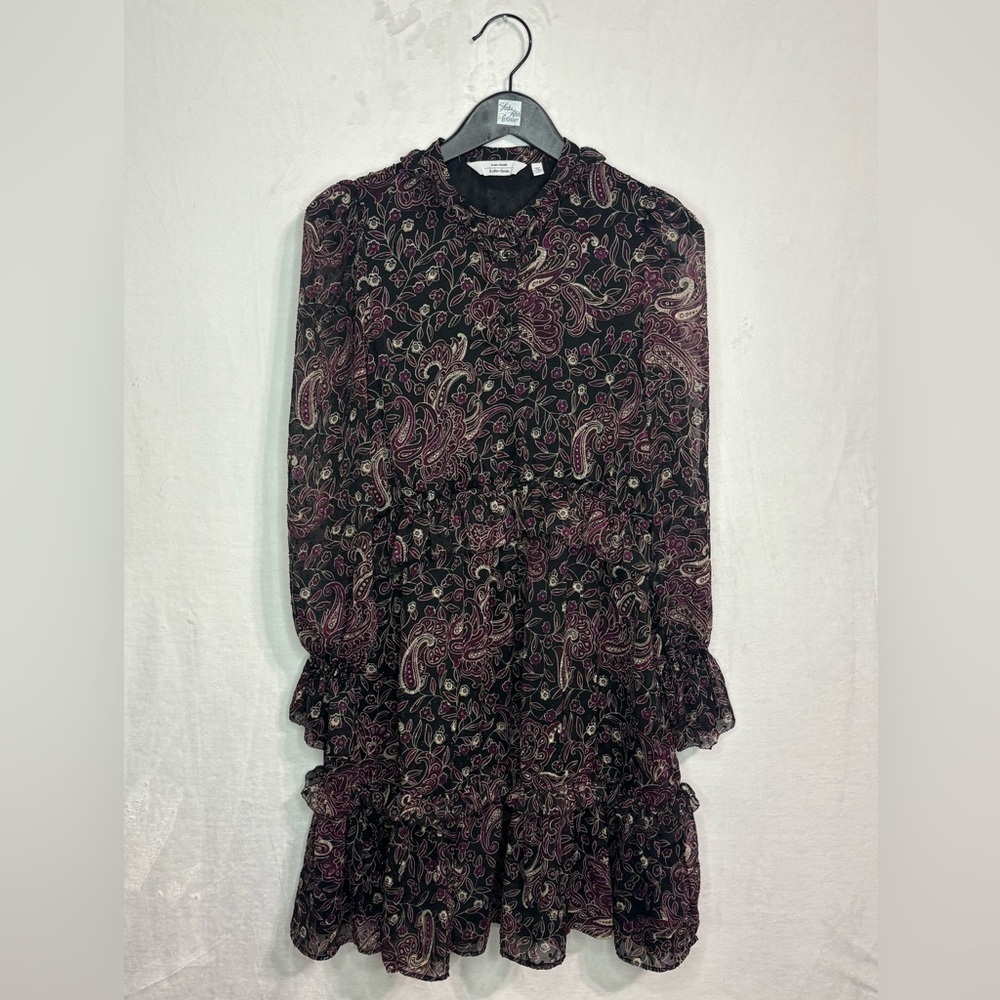 & Other Stories Black and Purple Paisley Long Sleeve Dress